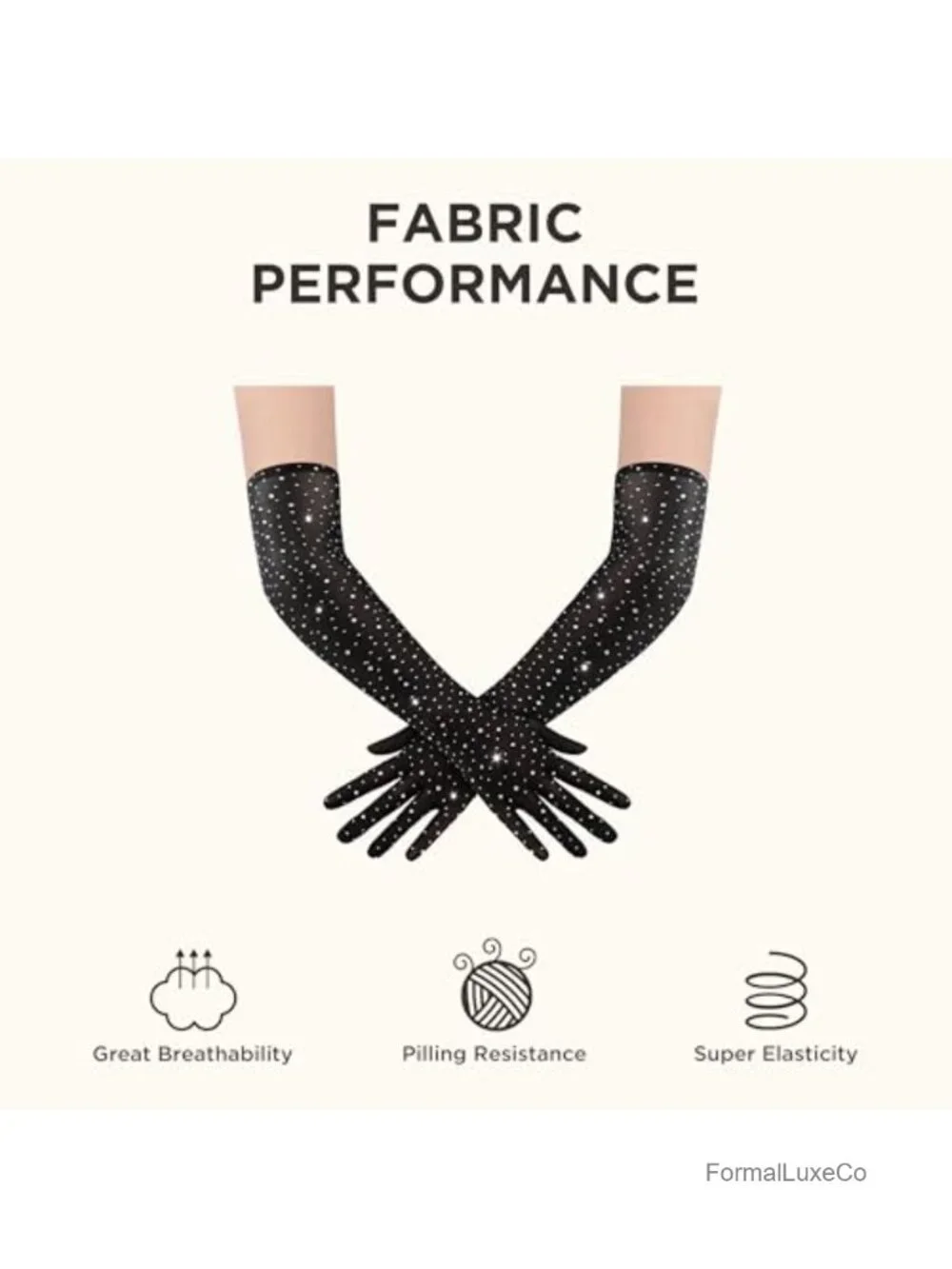 Long Rhinestone Tulle Sheer Sparkly Elbow Length Gloves for Opera Party